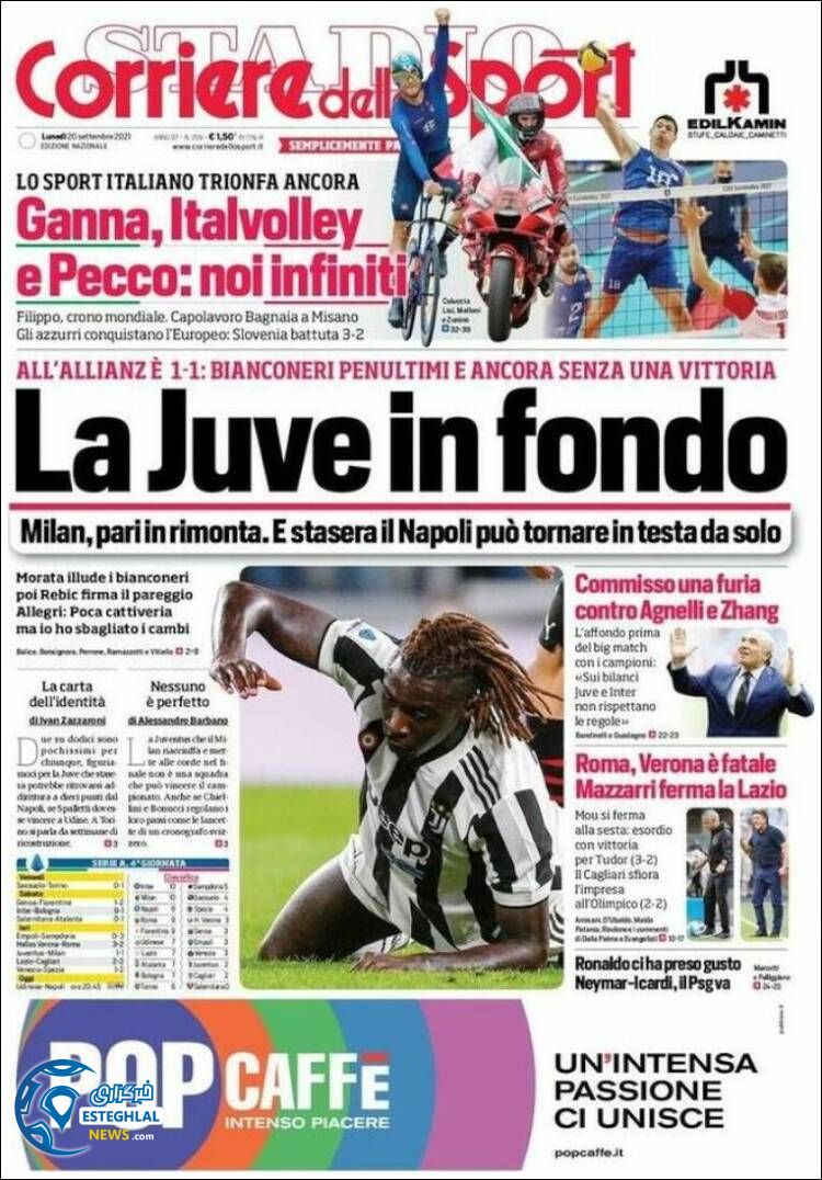 روزنامه ورزشی کوریره دلو اسپورت دوشنبه 29 شهریور 1400