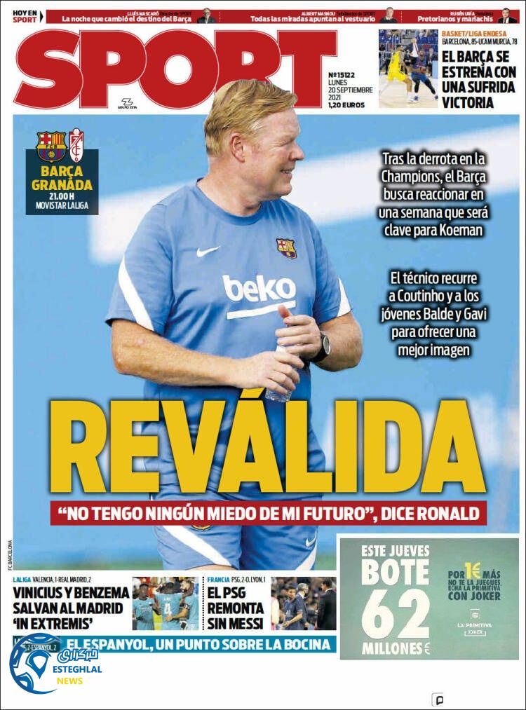 روزنامه ورزشی اسپورت دوشنبه 29 شهریور 1400