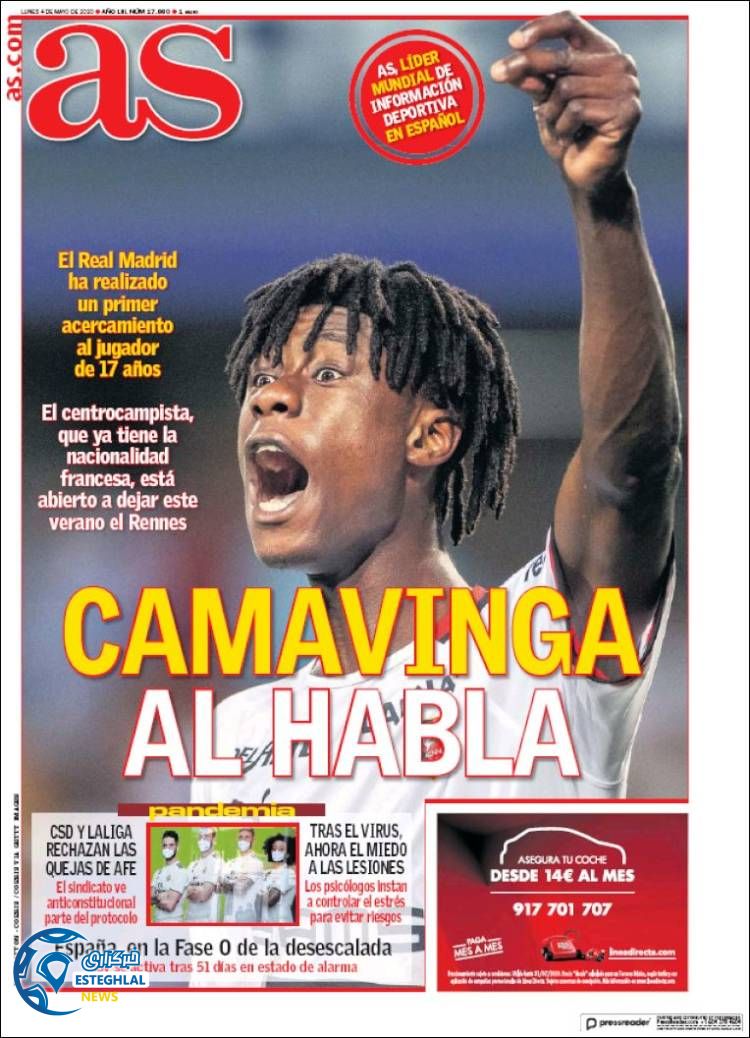 روزنامه ورزشی آاس دوشنبه 15 اردیبهشت 1399