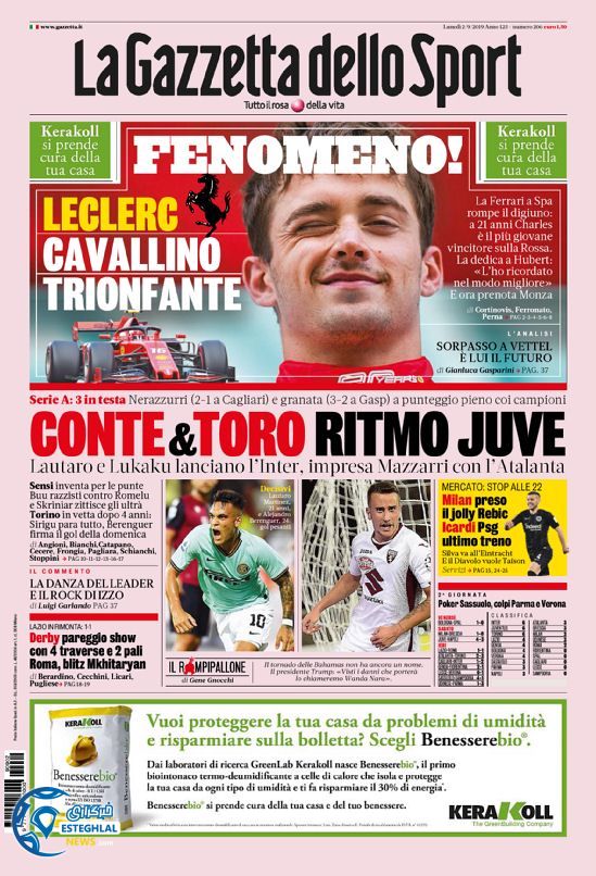 روزنامه ورزشی گاتزتا دلو اسپورت دوشنبه 11 شهریور 1398