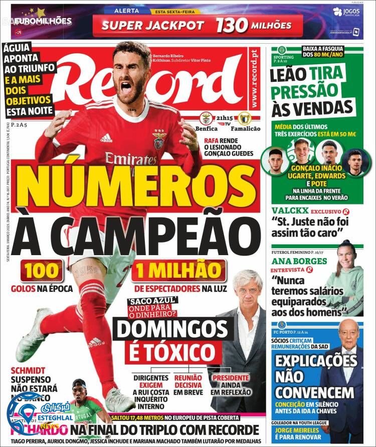 روزنامه  ورزشی رکورد جمعه 12 اسفند 1401  