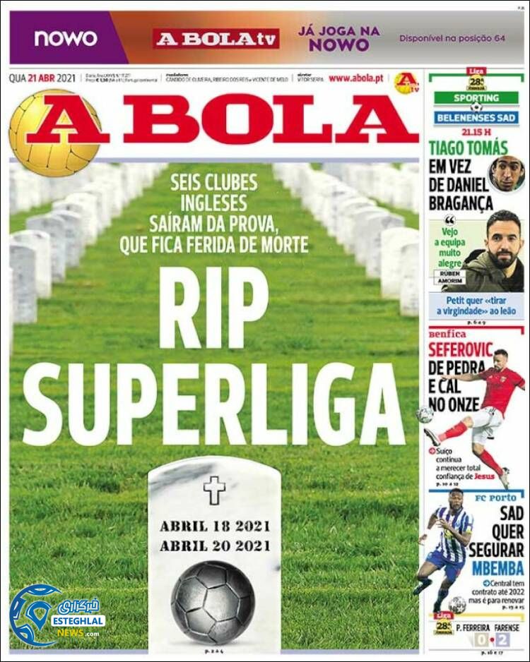 روزنامه ورزشی آبولا چهارشنبه 1 اردیبهشت 1400