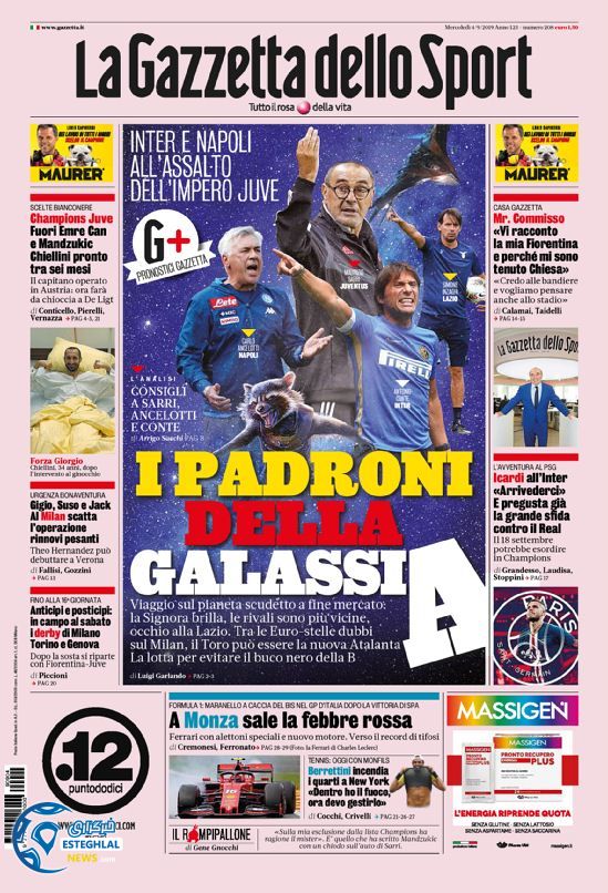 روزنامه ورزشی گاتزتا دلو اسپورت چهارشنبه 13 شهریور 1398