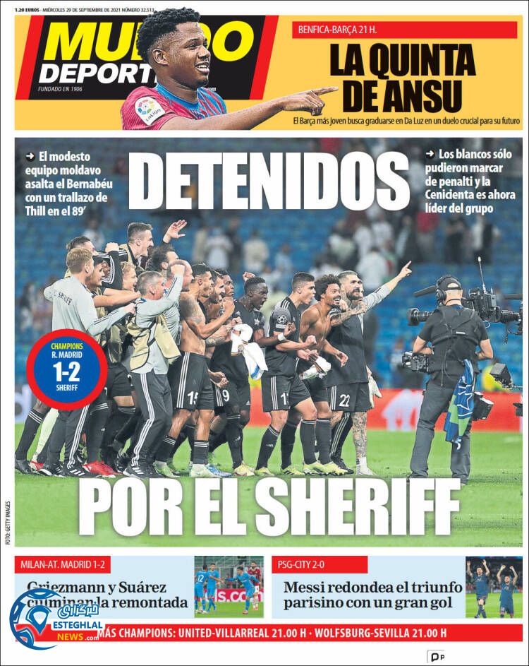 روزنامه ورزشی موندو دپورتیوو چهارشنبه 7 مهر 1400