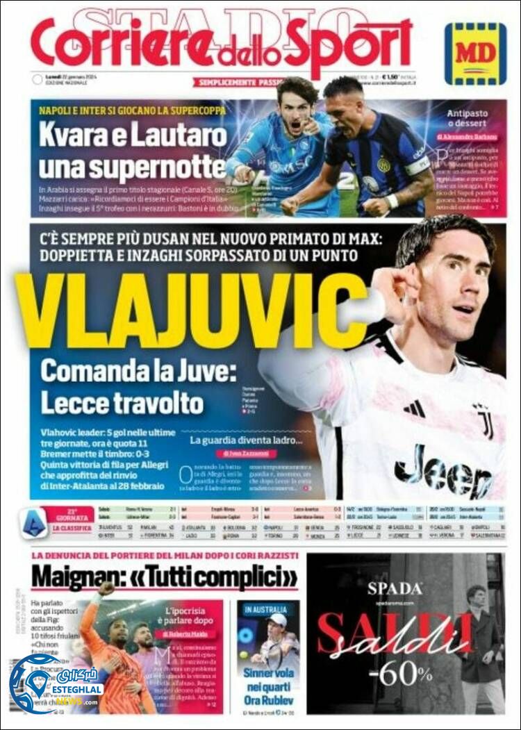 روزنامه ورزشی کوریره دلو اسپورت دوشنبه 2 بهمن 1402 