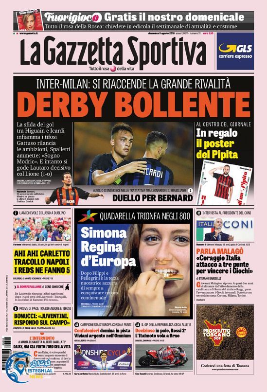 روزنامه  ورزشی گاتزتا دلو اسپورت یکشنبه 14 مرداد 1397