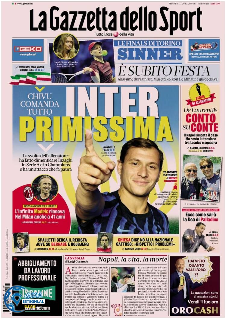 روزنامه  ورزشی گاتزتا دلو اسپورت سه شنبه 20 آبان 1404 