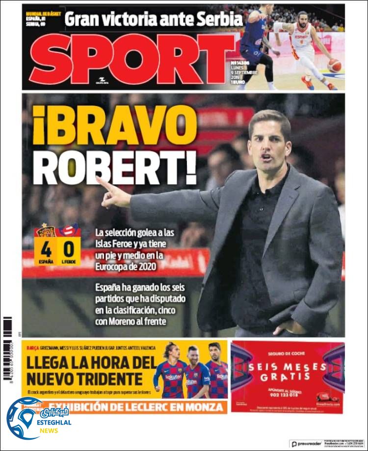 روزنامه ورزشی اسپورت دوشنبه 18 شهریور 1398