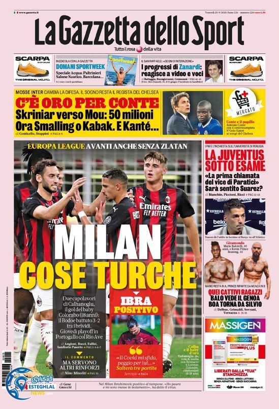 روزنامه ورزشی گاتزتا دلو اسپورت جمعه 4 مهر 1399