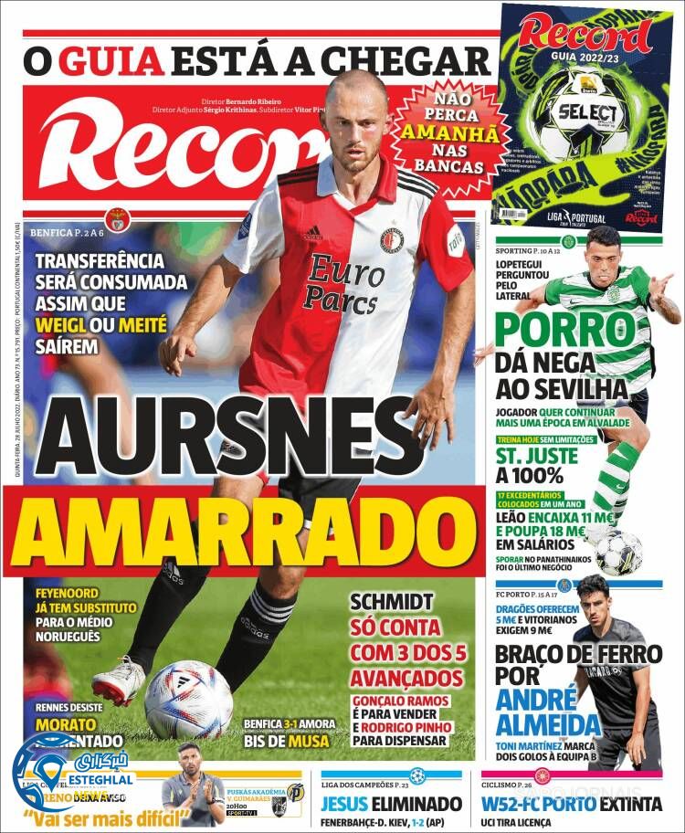 روزنامه ورزشی رکورد پنجشنبه 6 مرداد 1401