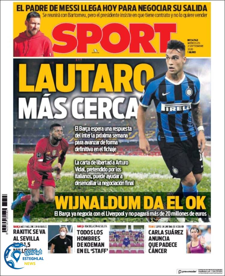 روزنامه ورزشی اسپورت چهارشنبه 12 شهریور 1399