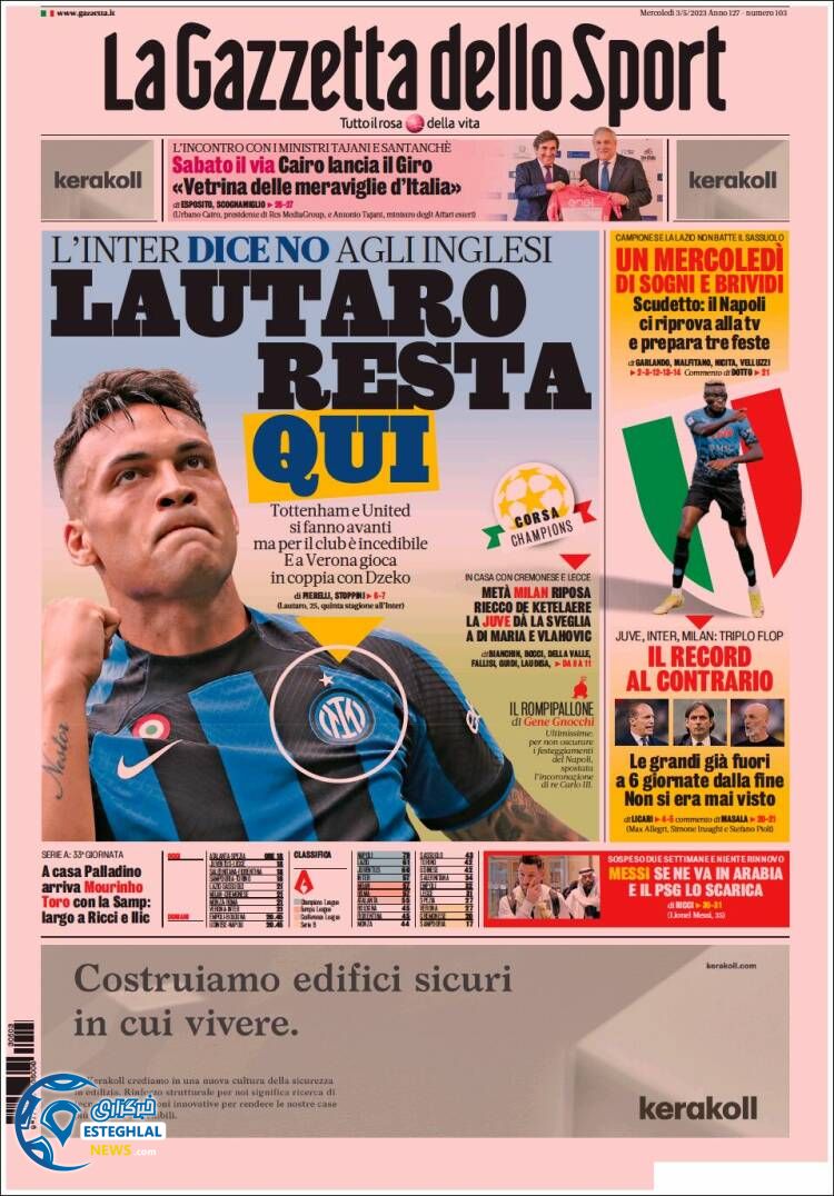 روزنامه  ورزشی گاتزتا دلو اسپورت چهارشنبه 13 اردیبهشت 1402 