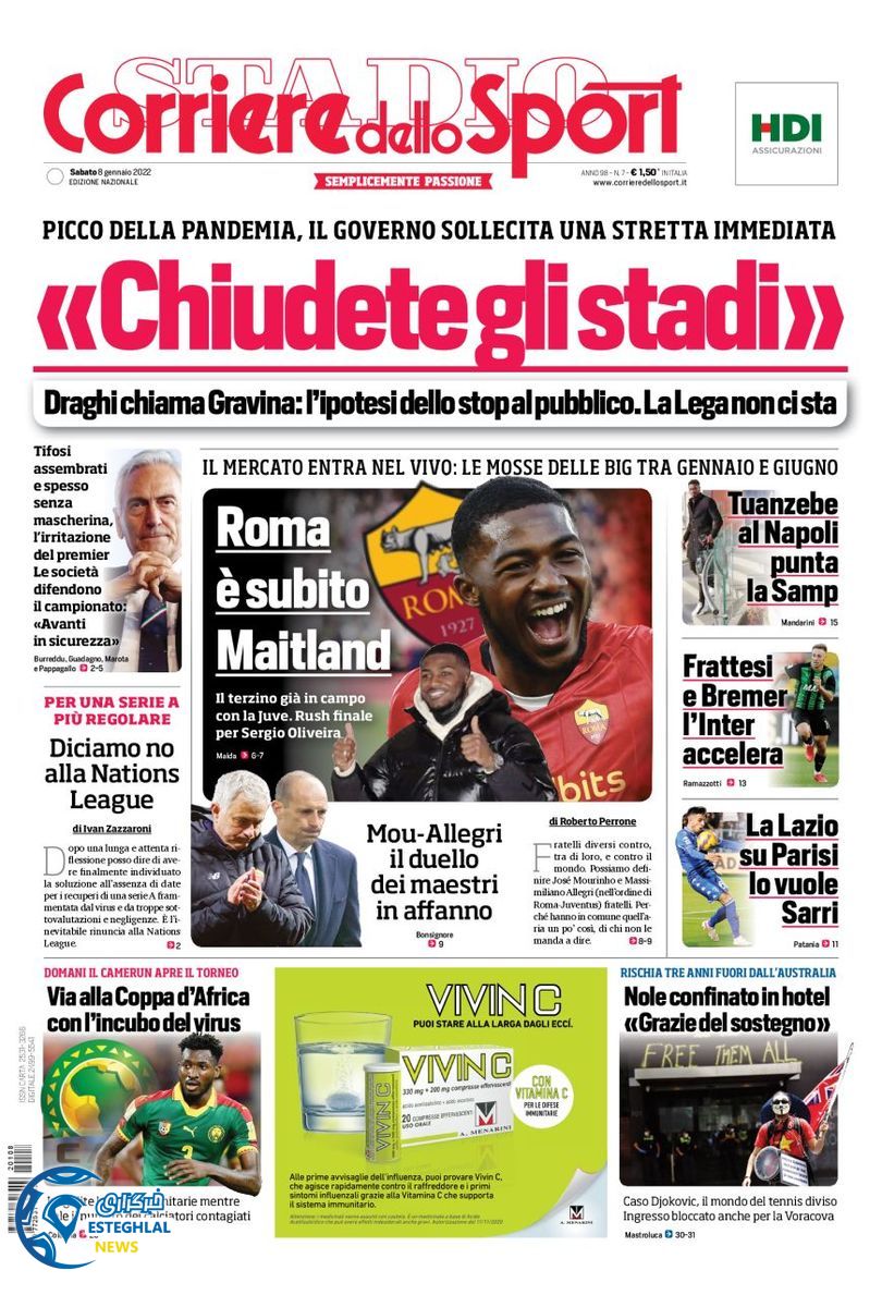 روزنامه ورزشی کوریره دلو اسپورت شنبه 18 دی 1400