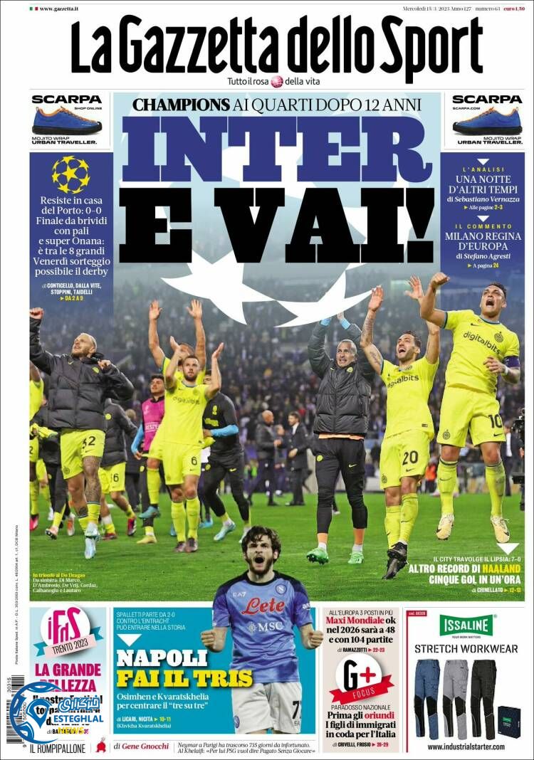 روزنامه ورزشی گاتزتا دلو اسپورت چهارشنبه 24 اسفند 1401 