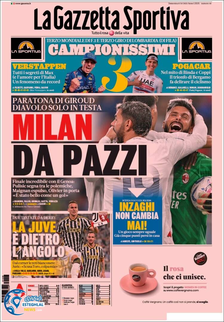 روزنامه ورزشی گاتزتا دلو اسپورت یکشنبه 16 مهر 1402