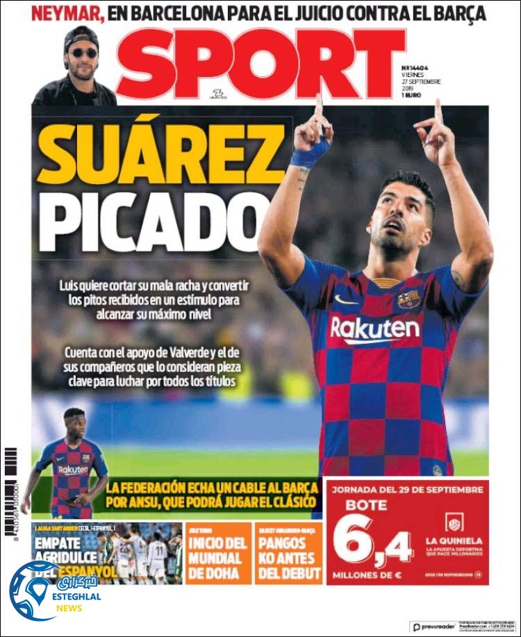 روزنامه ورزشی اسپورت جمعه 5 مهر 1398