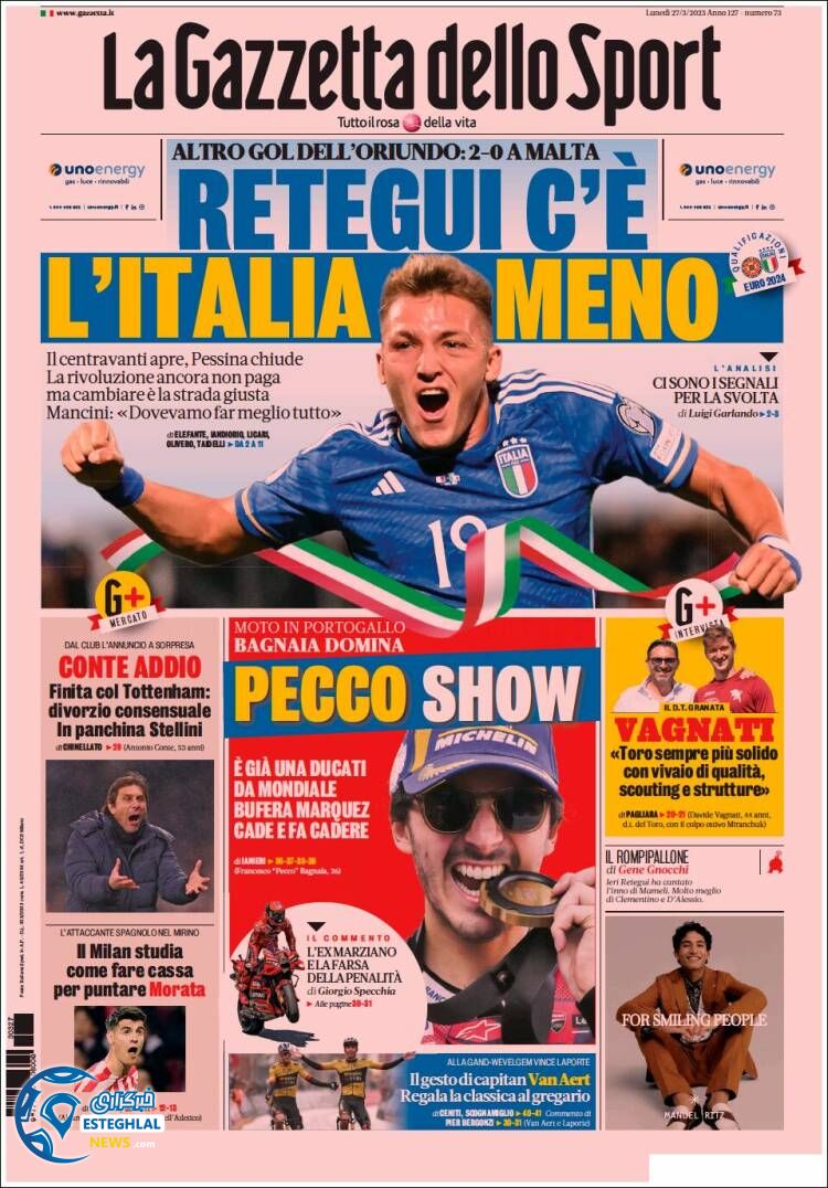 روزنامه ورزشی گاتزتا دلو اسپورت دوشنبه 7 فروردین 1402 