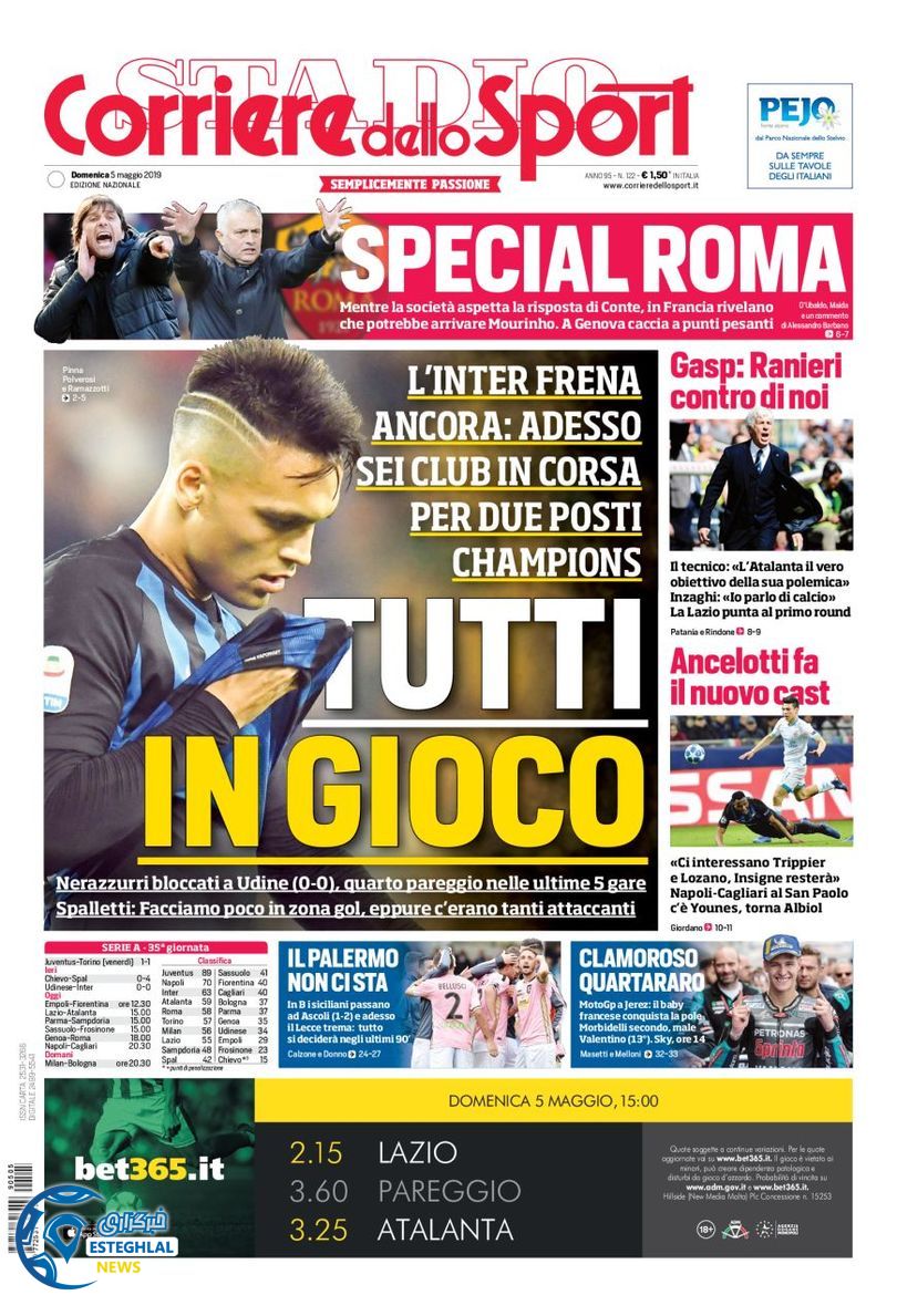 روزنامه ورزشی کوریره دلو اسپورت یکشنبه 15 اردیبهشت 1398