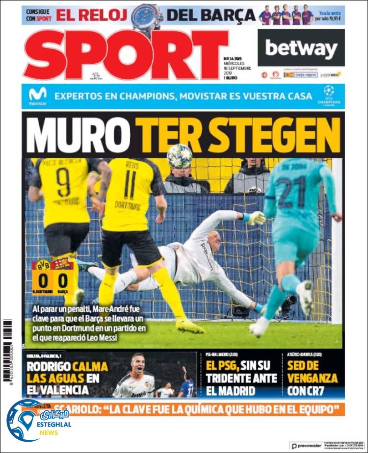 روزنامه ورزشی اسپورت چهارشنبه 27 شهریور 1398