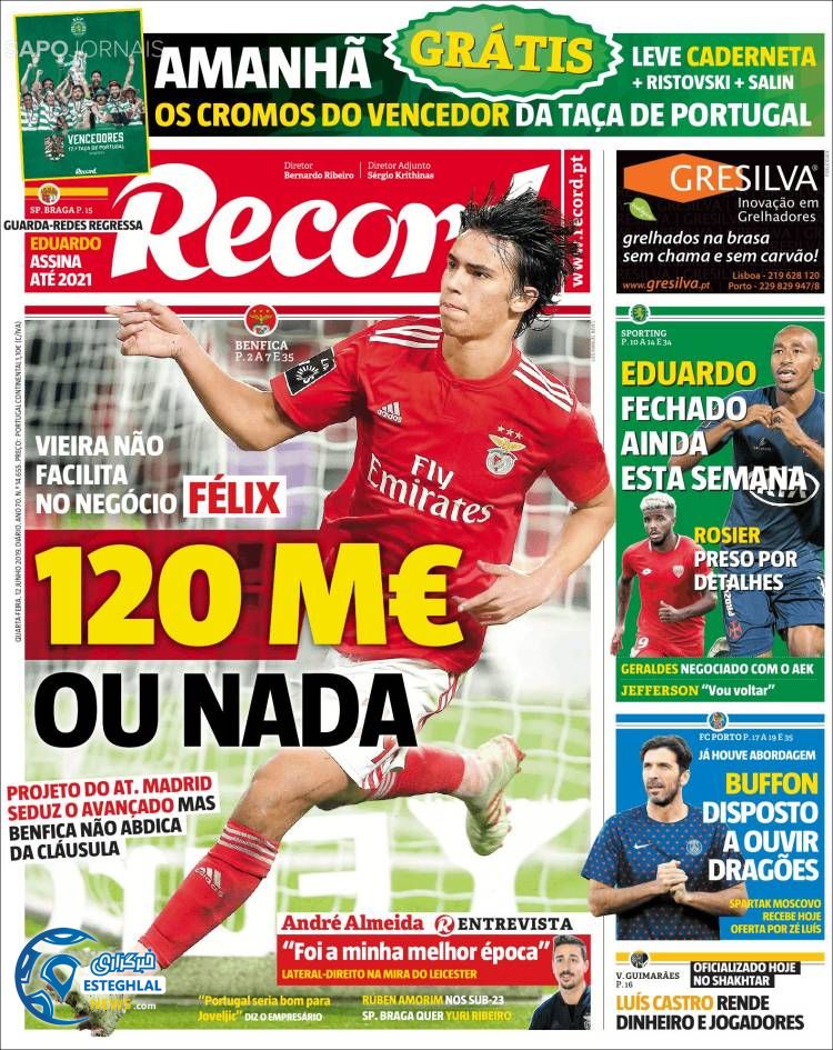 روزنامه ورزشی رکورد چهارشنبه 22 خرداد 1398