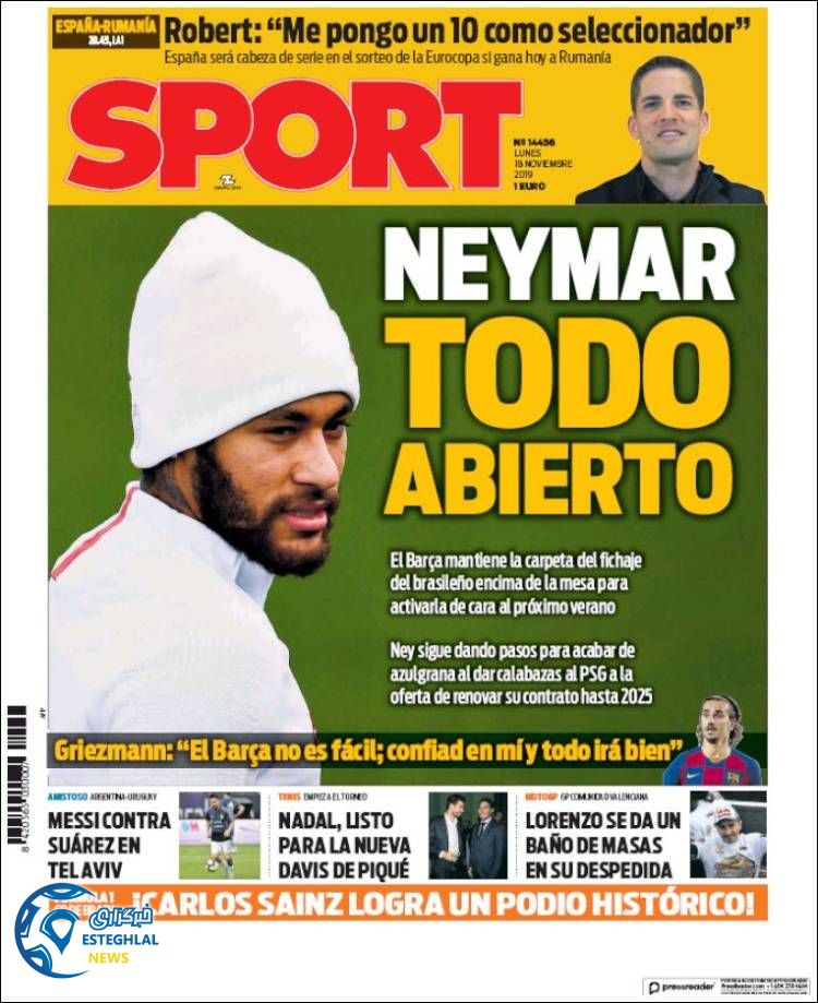 روزنامه ورزشی اسپورت دوشنبه 27 آبان 1398