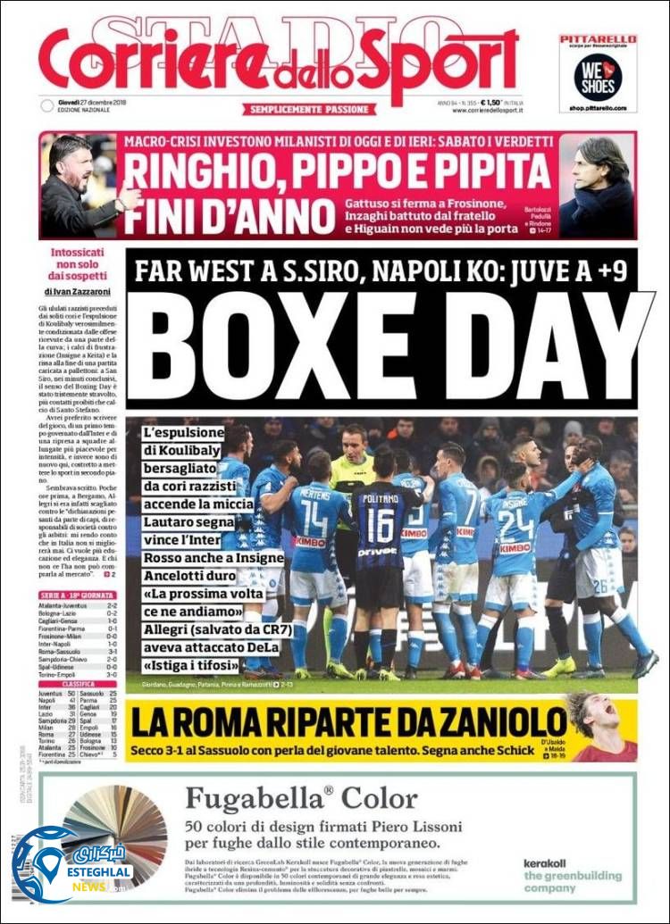 روزنامه ورزشی کوریره دلو اسپورت پنجشنبه 6 دی 1397