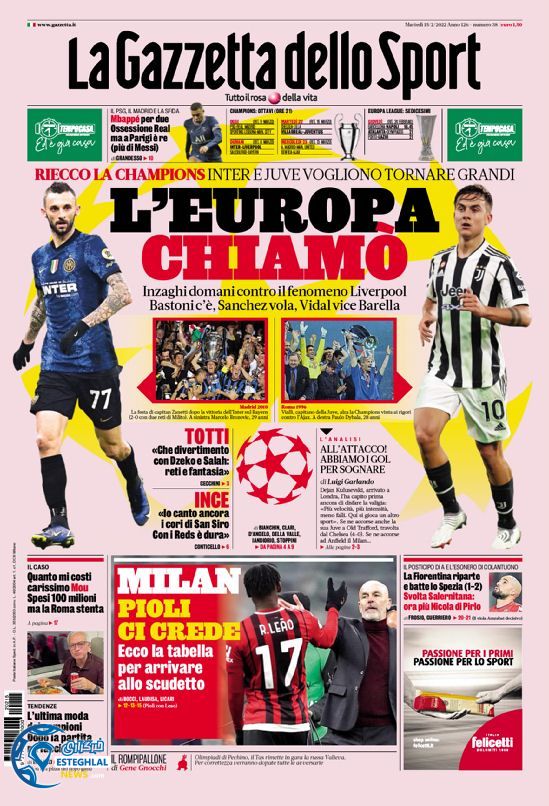 روزنامه ورزشی گاتزتا دلو اسپورت سه شنبه 26 بهمن 1400