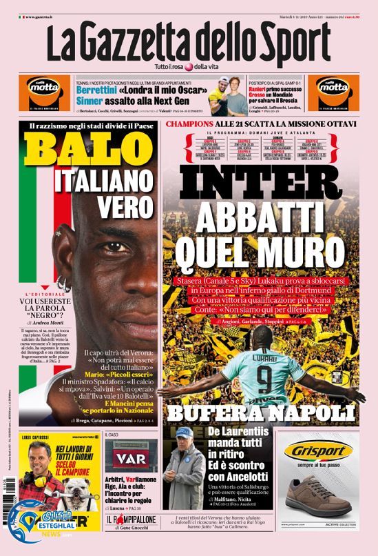 روزنامه ورزشی گاتزتا دلو اسپورت سه شنبه 14 آبان 1398