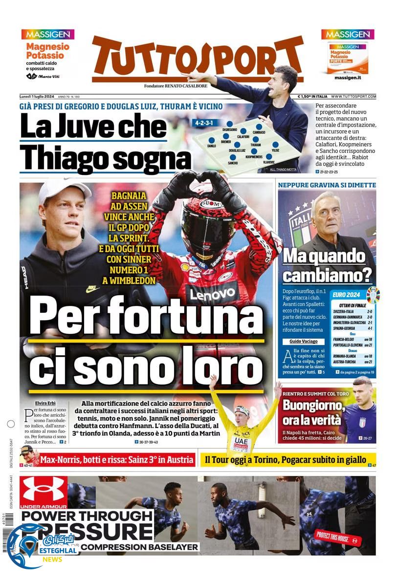 روزنامه  ورزشی توتو اسپورت دوشنبه 11 تیر 1403 