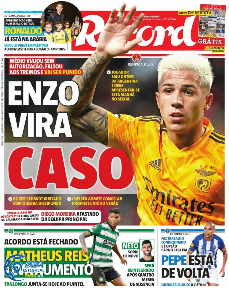 روزنامه ورزشی رکورد سه شنبه 13 دی 1401 