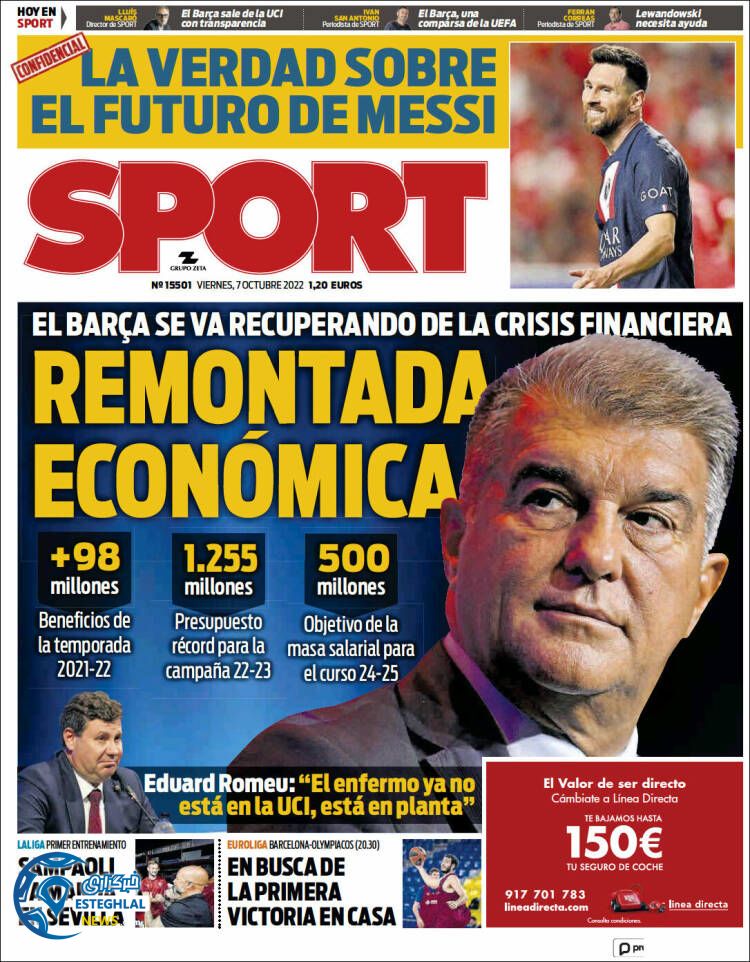 روزنامه ورزشی  اسپورت جمعه 15 مهر 1401