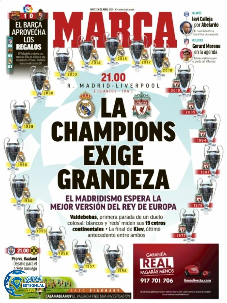 روزنامه ورزشی مارکا سه شنبه 17 فروردین 1400