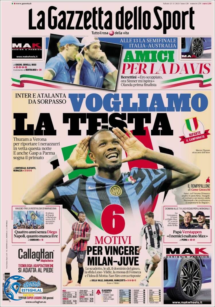 روزنامه ورزشی گاتزتا دلو اسپورت شنبه 3 آذر 1403 