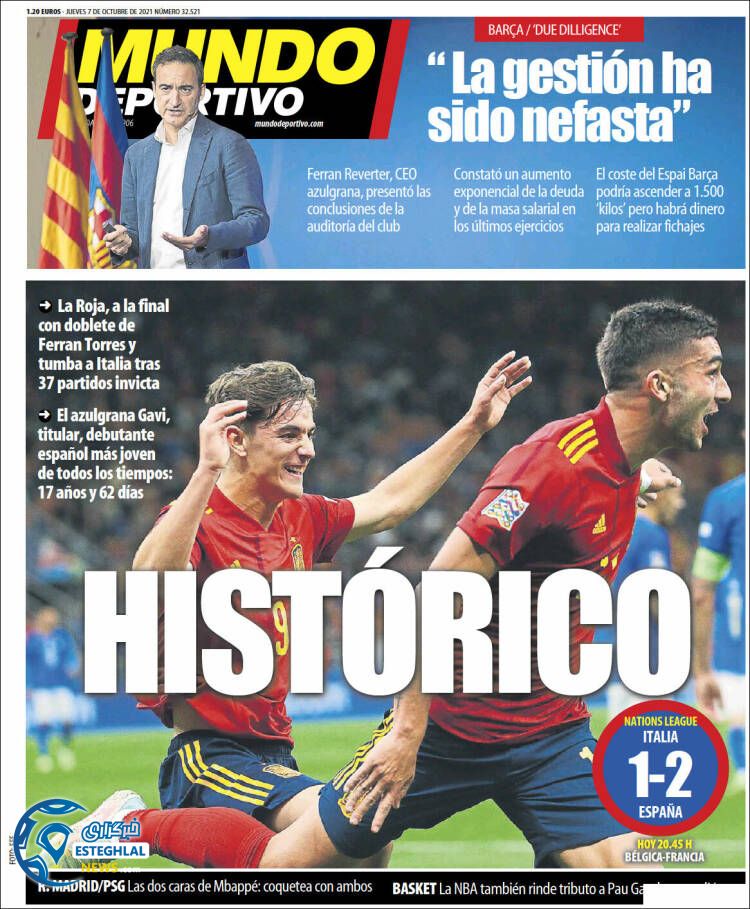 روزنامه ورزشی موندو دپورتیوو پنجشنبه 15 مهر 1400