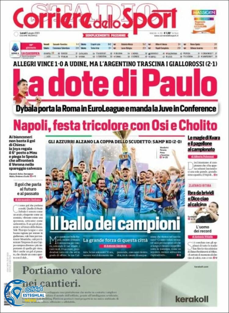 روزنامه ورزشی کوریره دلو اسپورت دوشنبه 15 خرداد 1402 