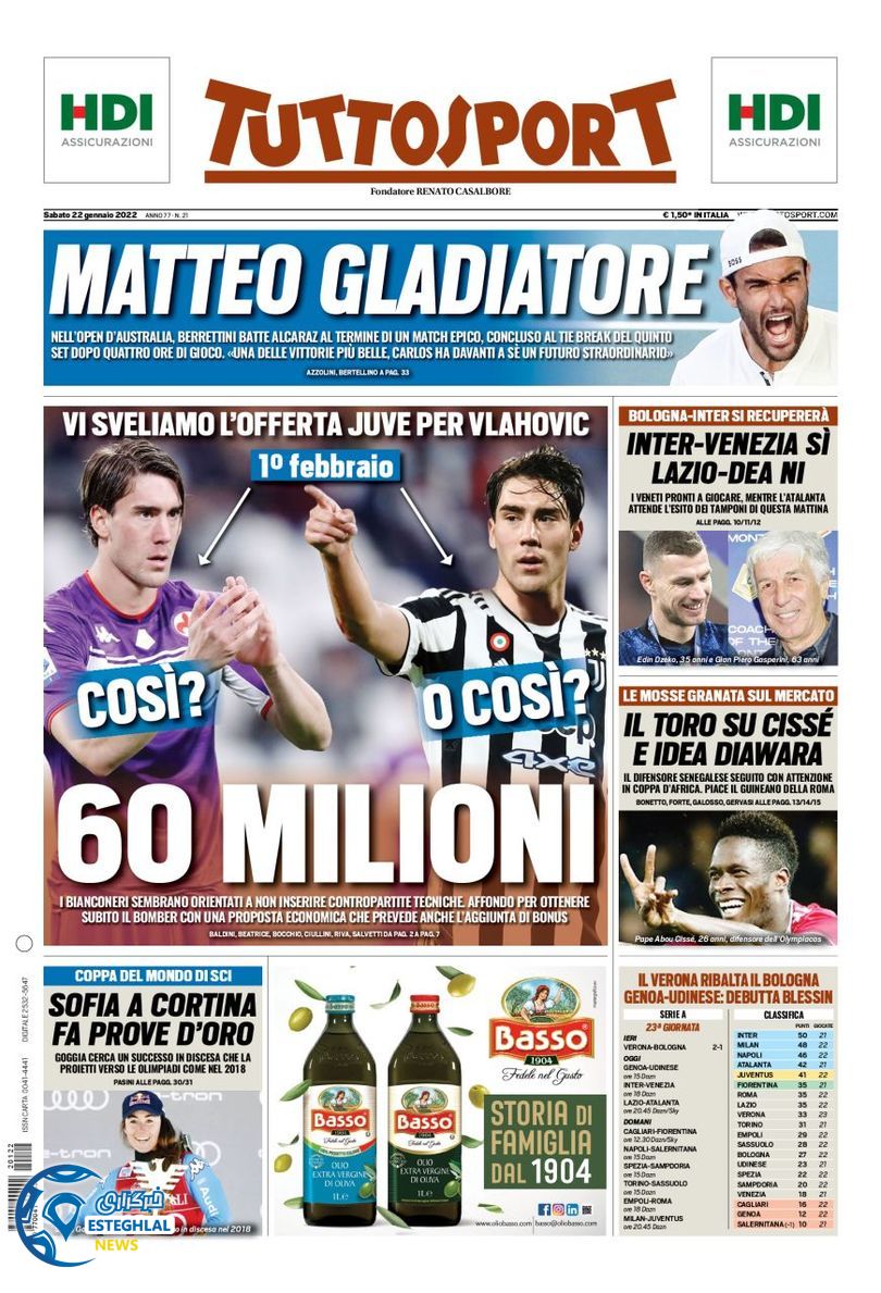 روزنامه ورزشی توتو اسپورت شنبه 2 بهمن 1400