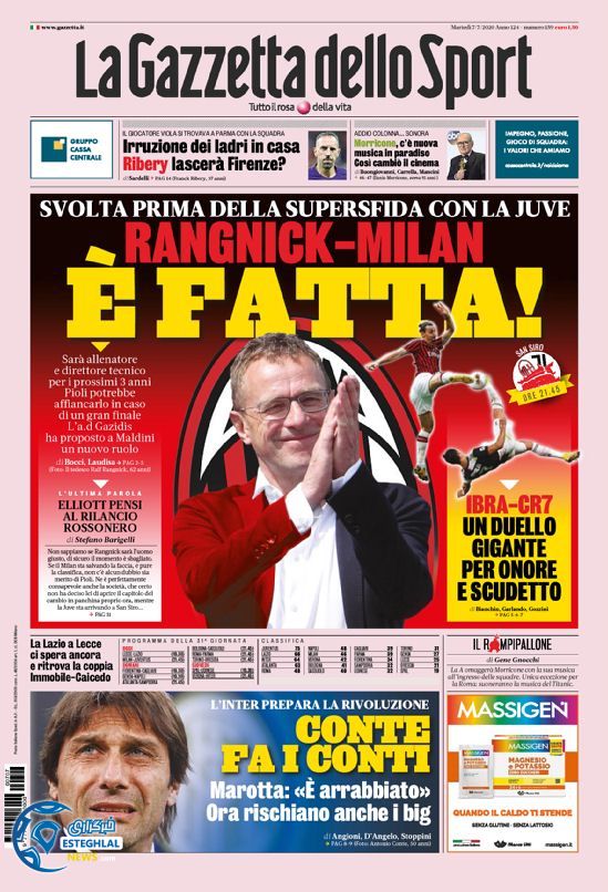 روزنامه ورزشی گاتزتا دلو اسپورت سه شنبه 17 تیر 1399