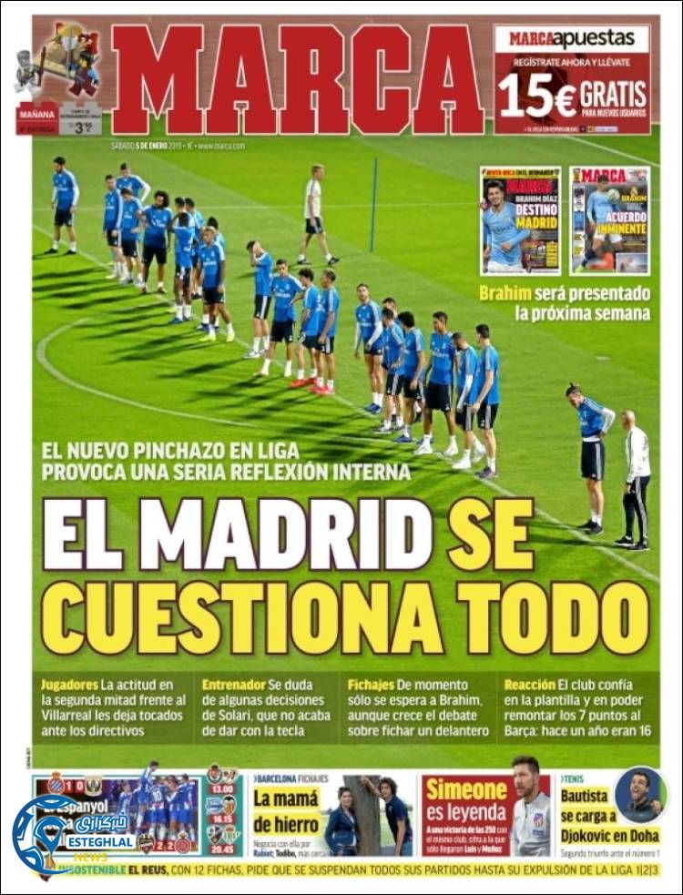 روزنامه ورزشی مارکا شنبه 15 دی 1397