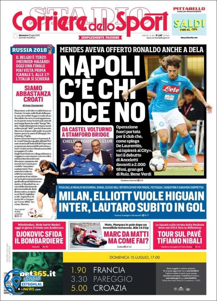 روزنامه ورزشی کوریره دلو اسپورت یکشنبه 24 تیر 1397