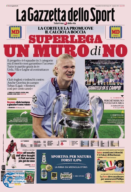 روزنامه ورزشی گاتزتا دلو اسپورت جمعه 1 دی 1402