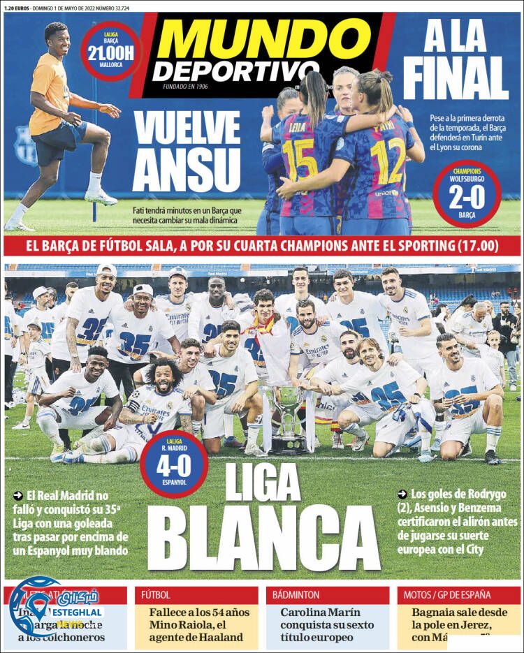 روزنامه ورزشی موندو دپورتیوو یکشنبه 11 اردیبهشت 1401