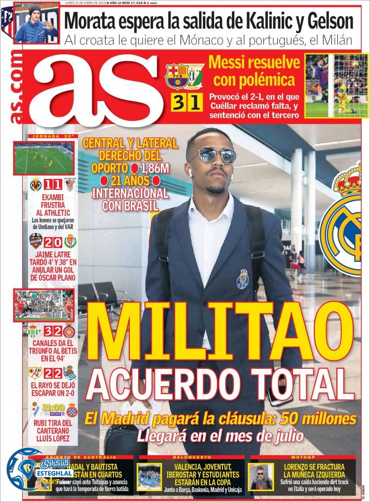 روزنامه ورزشی آ اس دوشنبه 1 بهمن 1397 