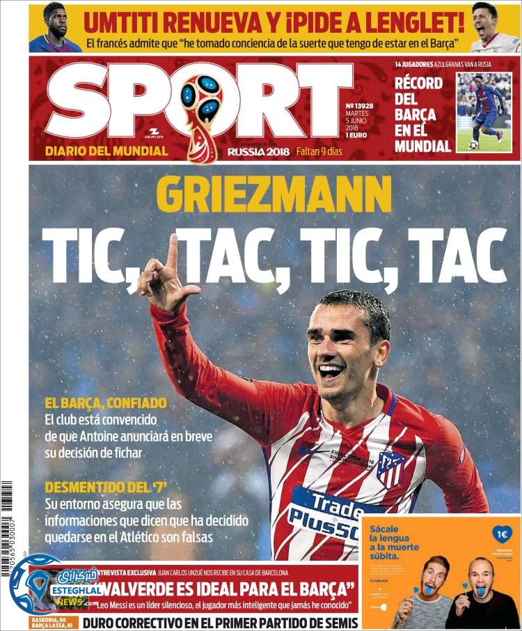 روزنامه ورزشی اسپورت سه شنبه 15 خرداد 1397