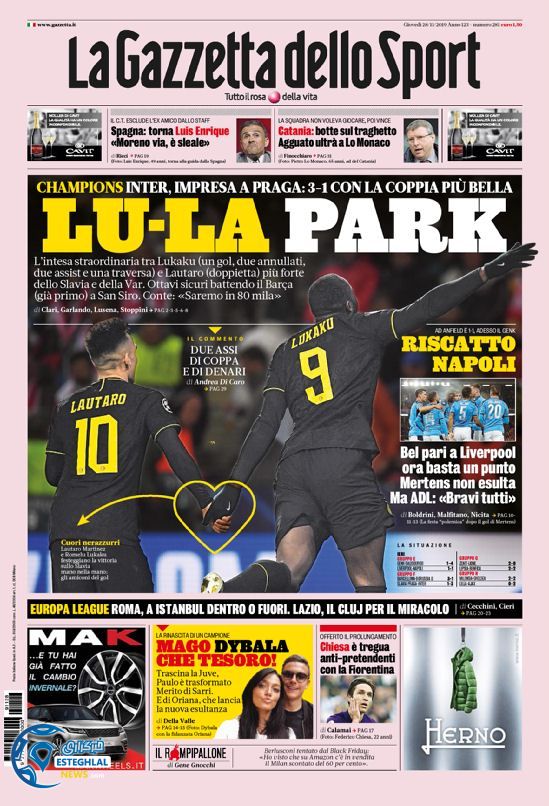 روزنامه ورزشی گاتزتا دلو اسپورت پنجشنبه 7 آذر 1398