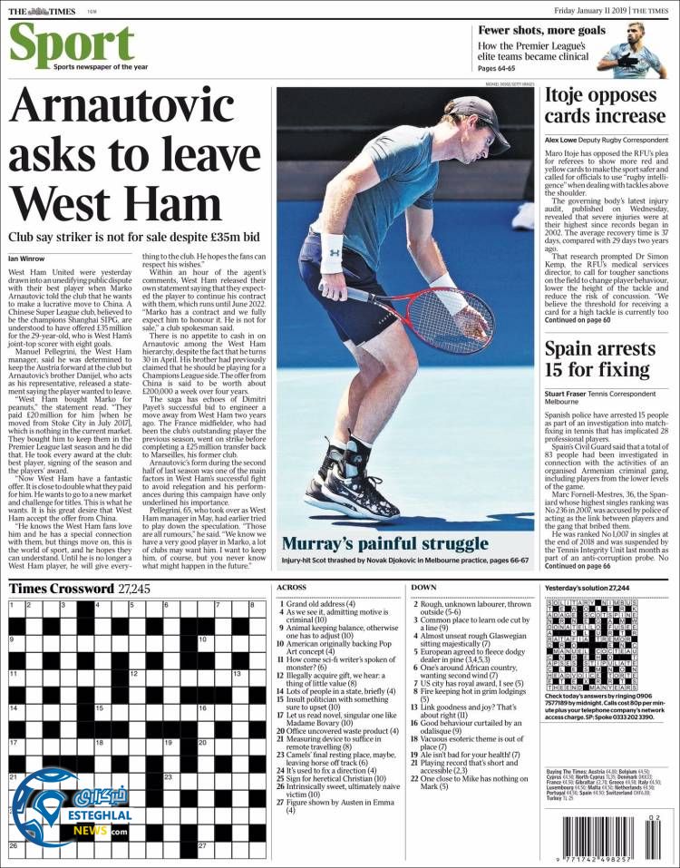 روزنامه ورزشی تایم اسپورت جمعه 21 دی 1397