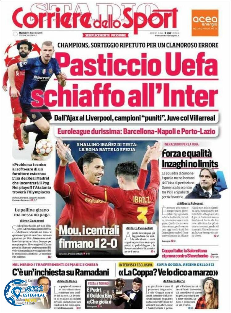 روزنامه ورزشی کوریره دلو اسپورت سه شنبه 23 آذر 1400