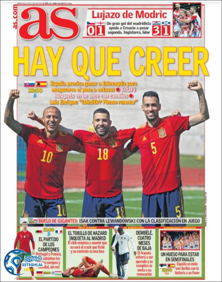 روزنامه ورزشی آ اس چهارشنبه 2 تیر 1400