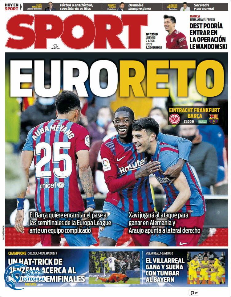 روزنامه ورزشی اسپورت پنجشنبه 18 فروردین 1401