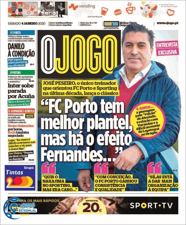 روزنامه ورزشی جوگو شنبه 14 دی 1398