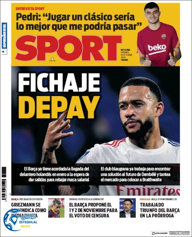 روزنامه ورزشی اسپورت جمعه 25 مهر 1399